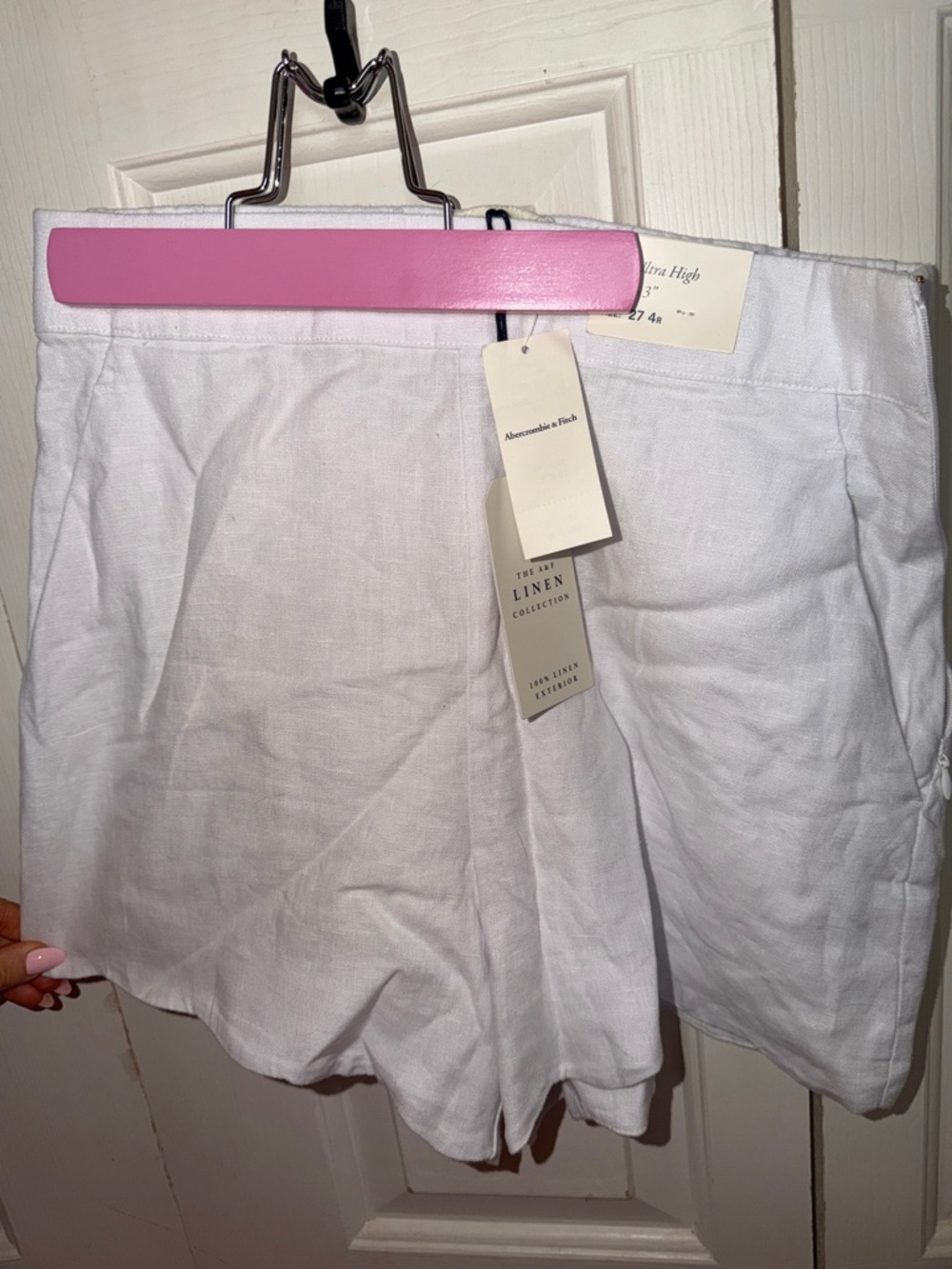 Abercrombie & Fitch White High-Waist Linen Shorts
